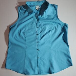 Talbots Petite Large Sleeveless Button-Down Shirt in Turquoise Blue